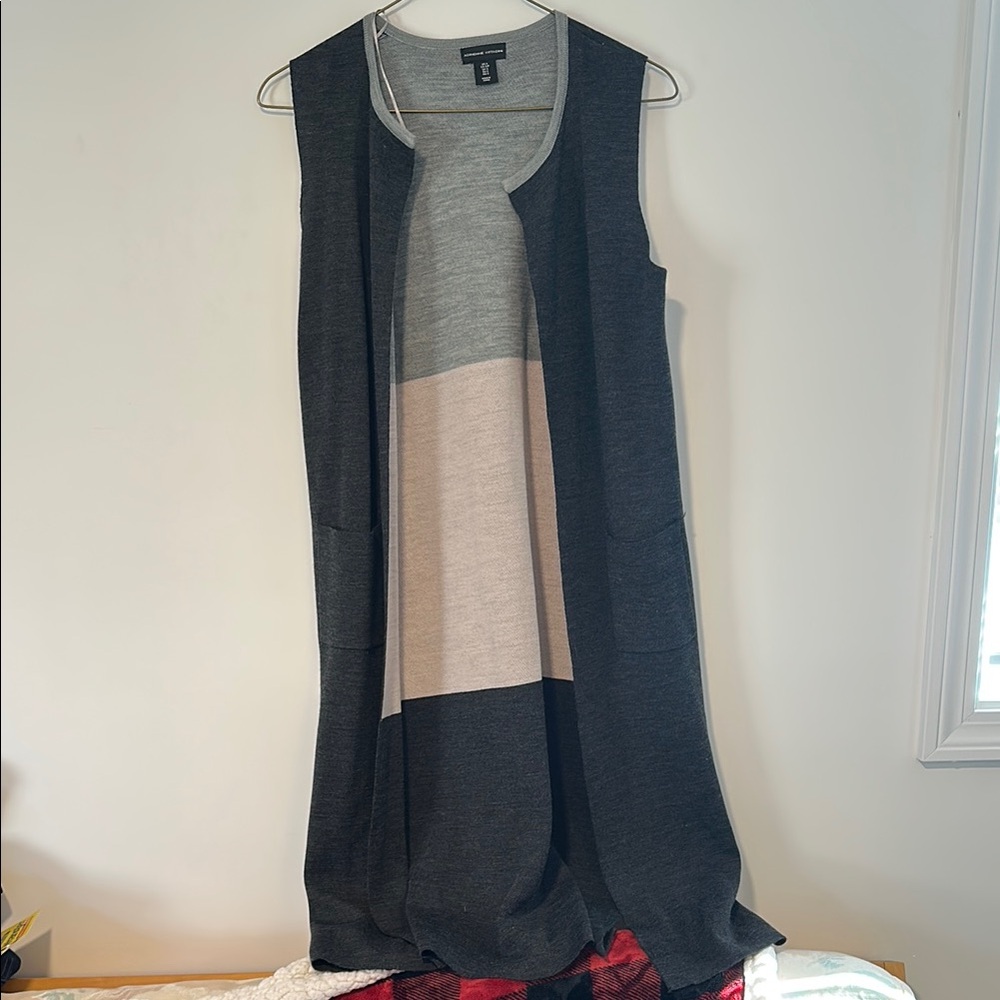 Adrienne Vittadini Black and Gray Knit Poncho